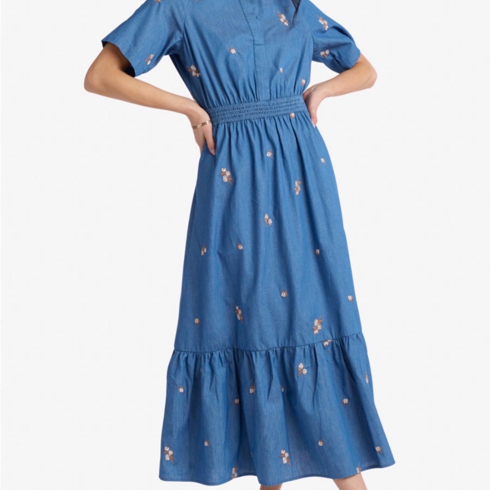 Blue Floral Maxi Dress with Smocked Waist